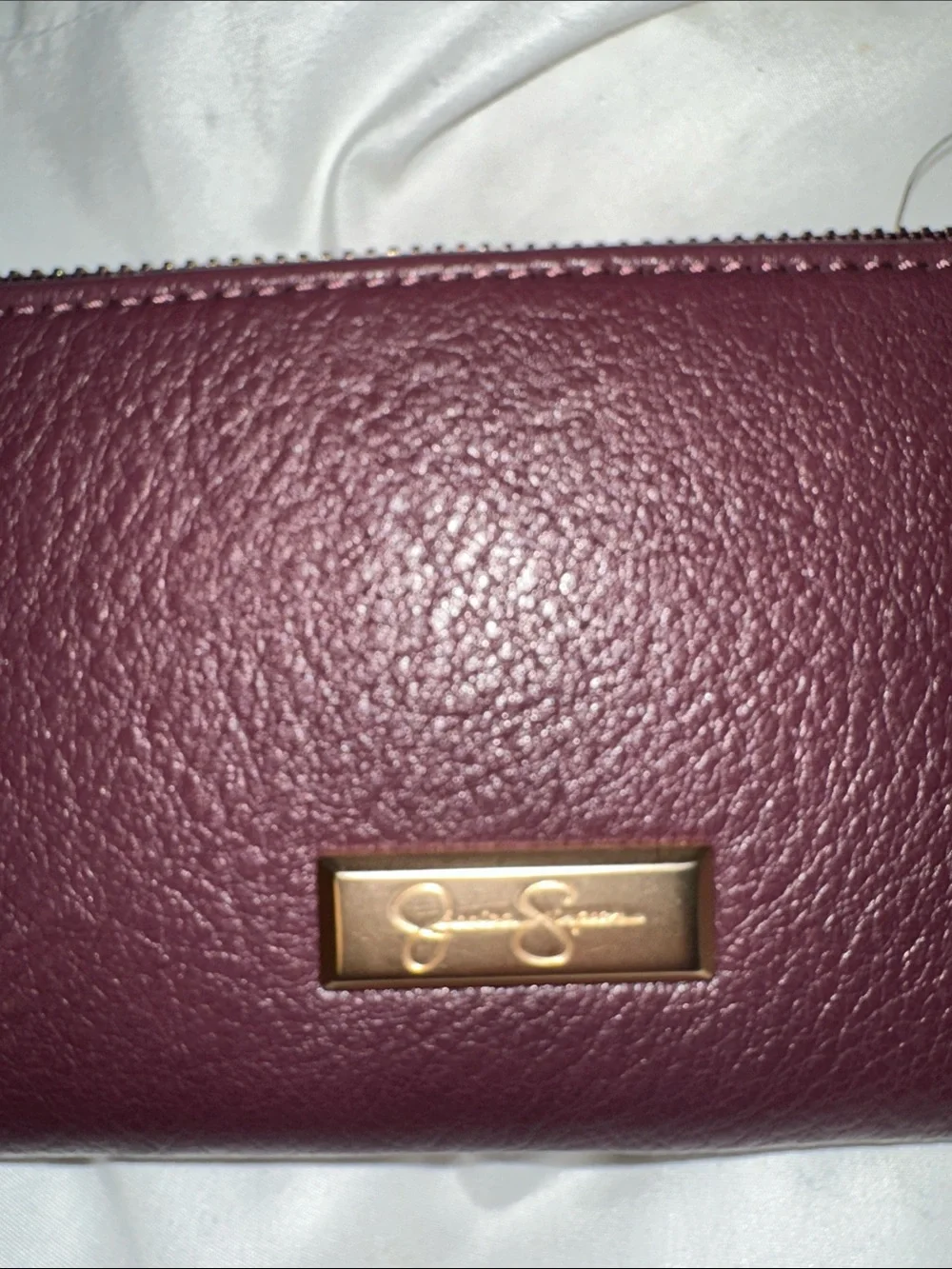 NWT Jessica Simpson Studded Patchwork  Wallet - Burgundy gold acc zip pocket